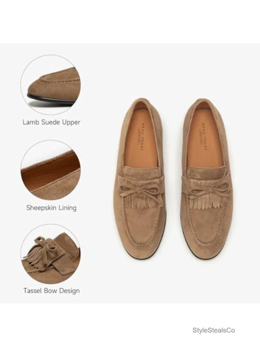Suede Loafers for Women Slip On Tassel Bow Business Casual